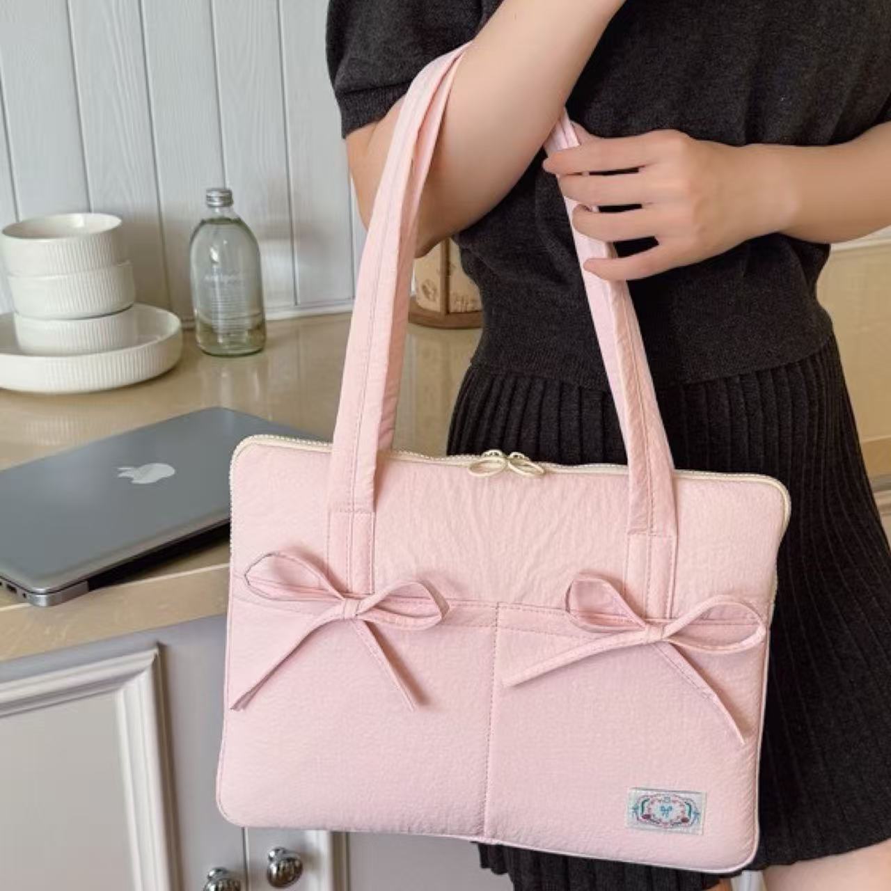 Macaron Bow Laptop Shoulder Bag 14"