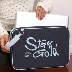 "Stay Gold" Denim Laptop Shoulder Bag 15.6"