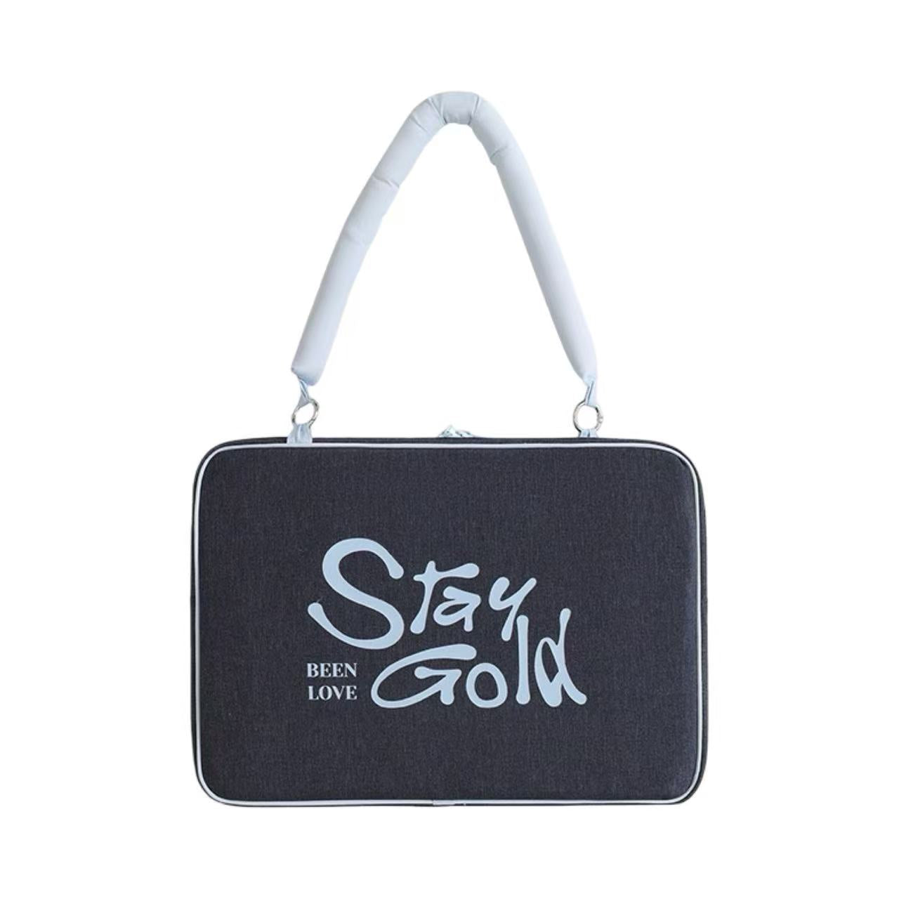 "Stay Gold" Denim Laptop Shoulder Bag 15.6"