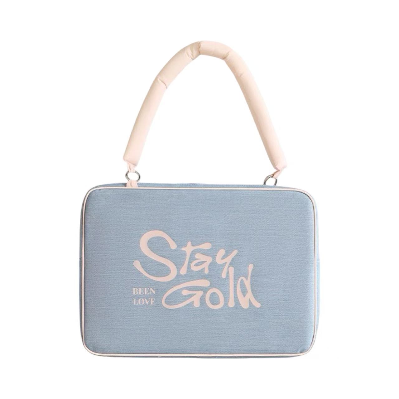 "Stay Gold" Denim Laptop Shoulder Bag 15.6"