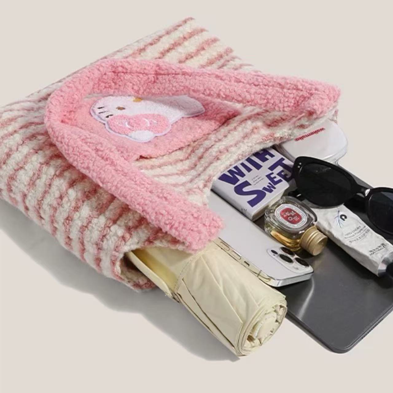 Hello Kitty Plush Striped Tote Bag