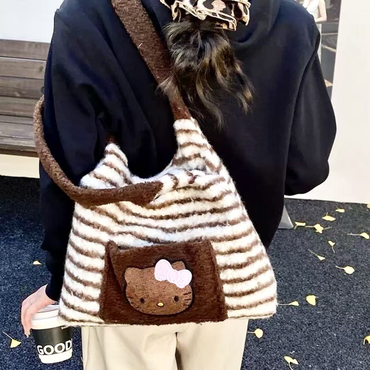 Hello Kitty Plush Striped Tote Bag