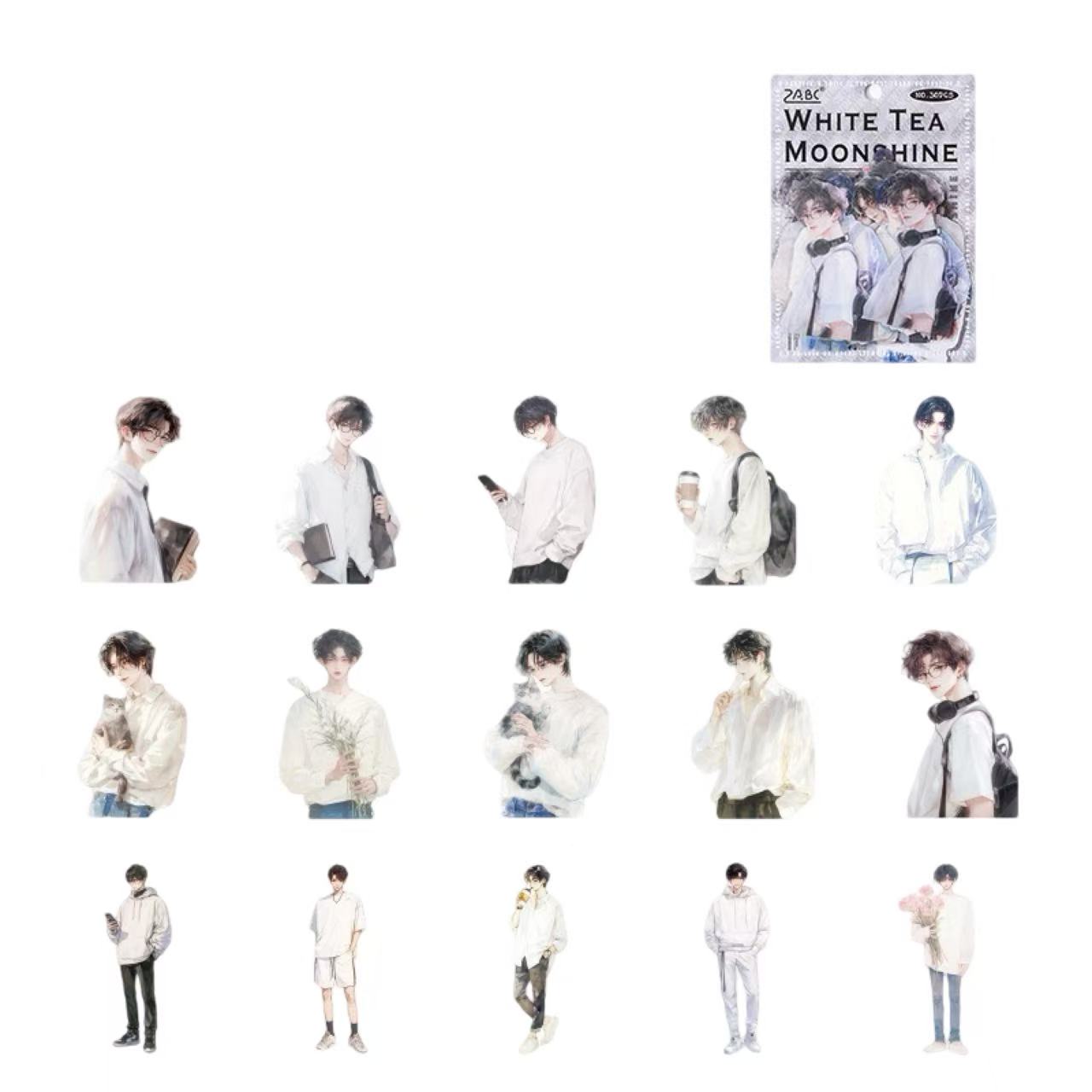 White Tea Moonlight PET Waterproof Stickers 30pcs