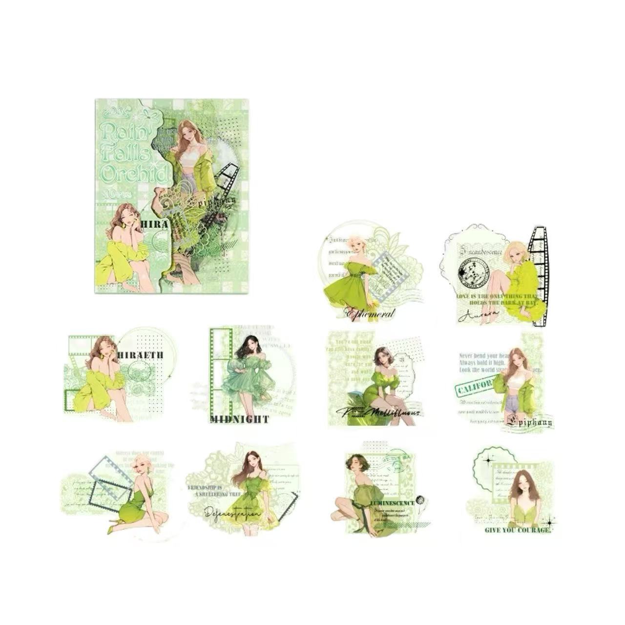 Morning Twilight PET Waterproof Stickers 10pcs – Rain Falls Orchid