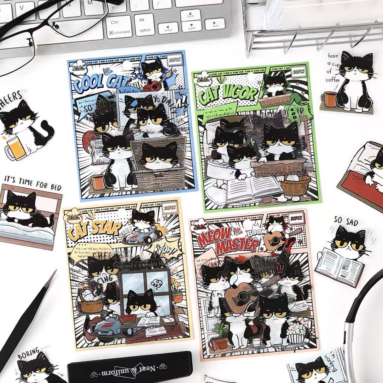 Cow Cat PET Waterproof Stickers 20pcs – Meow Master