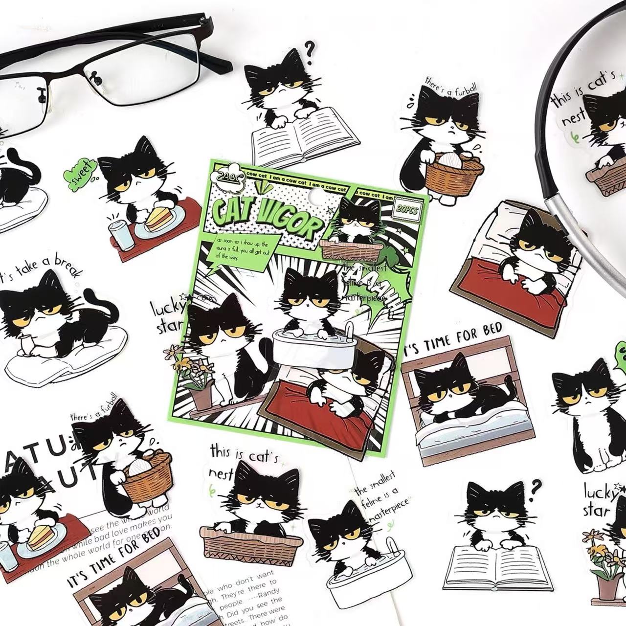 Cow Cat PET Waterproof Stickers 20pcs – Cat Vigour