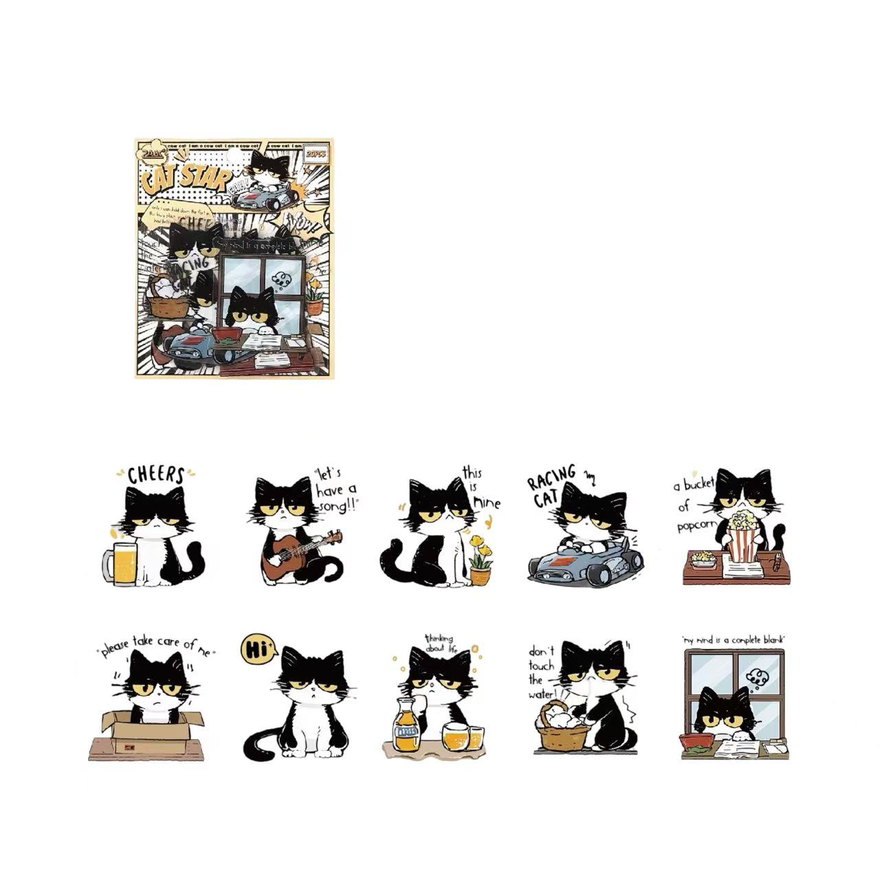 Cow Cat PET Waterproof Stickers 20pcs – Cat Star