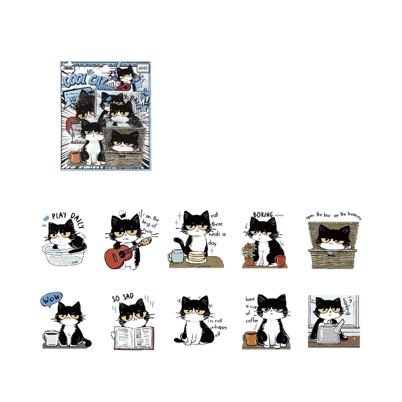 Cow Cat PET Waterproof Stickers 20pcs – Cool Cat