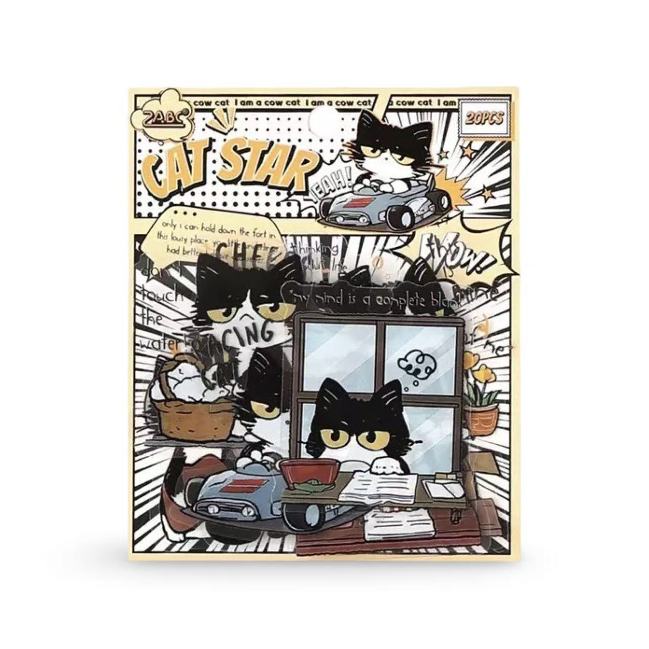 Cow Cat PET Waterproof Stickers 20pcs – Cat Star
