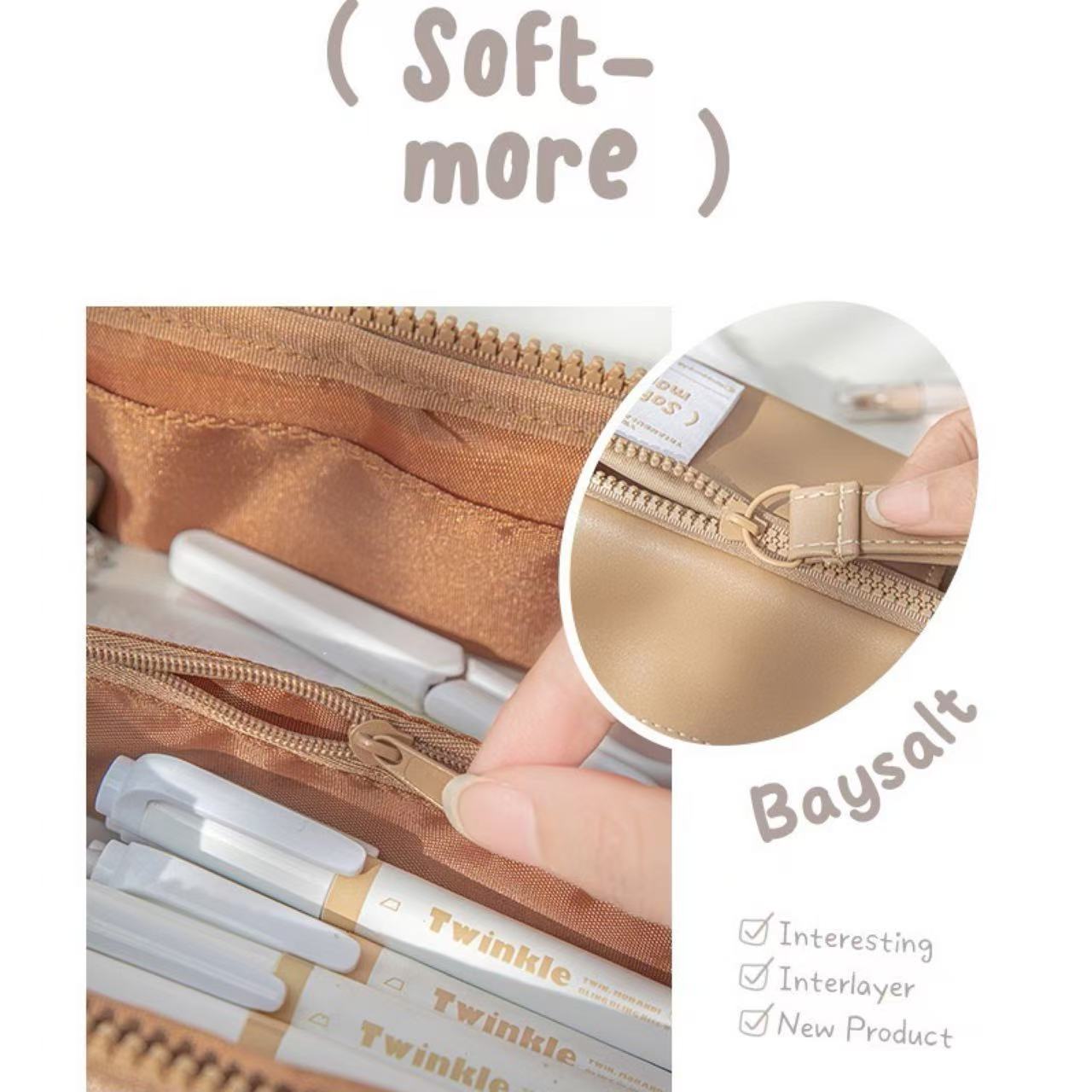 Rosyposy Prism Series PU Leather Large Capacity Pencil Case – Latte