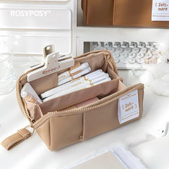 Rosyposy Prism Series PU Leather Large Capacity Pencil Case – Latte