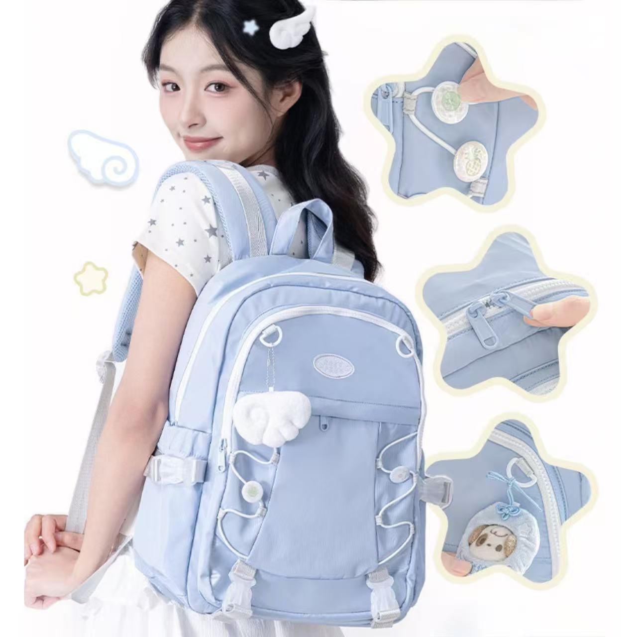 RosyPosy WingWing Series Backpack with Keychain – Blue