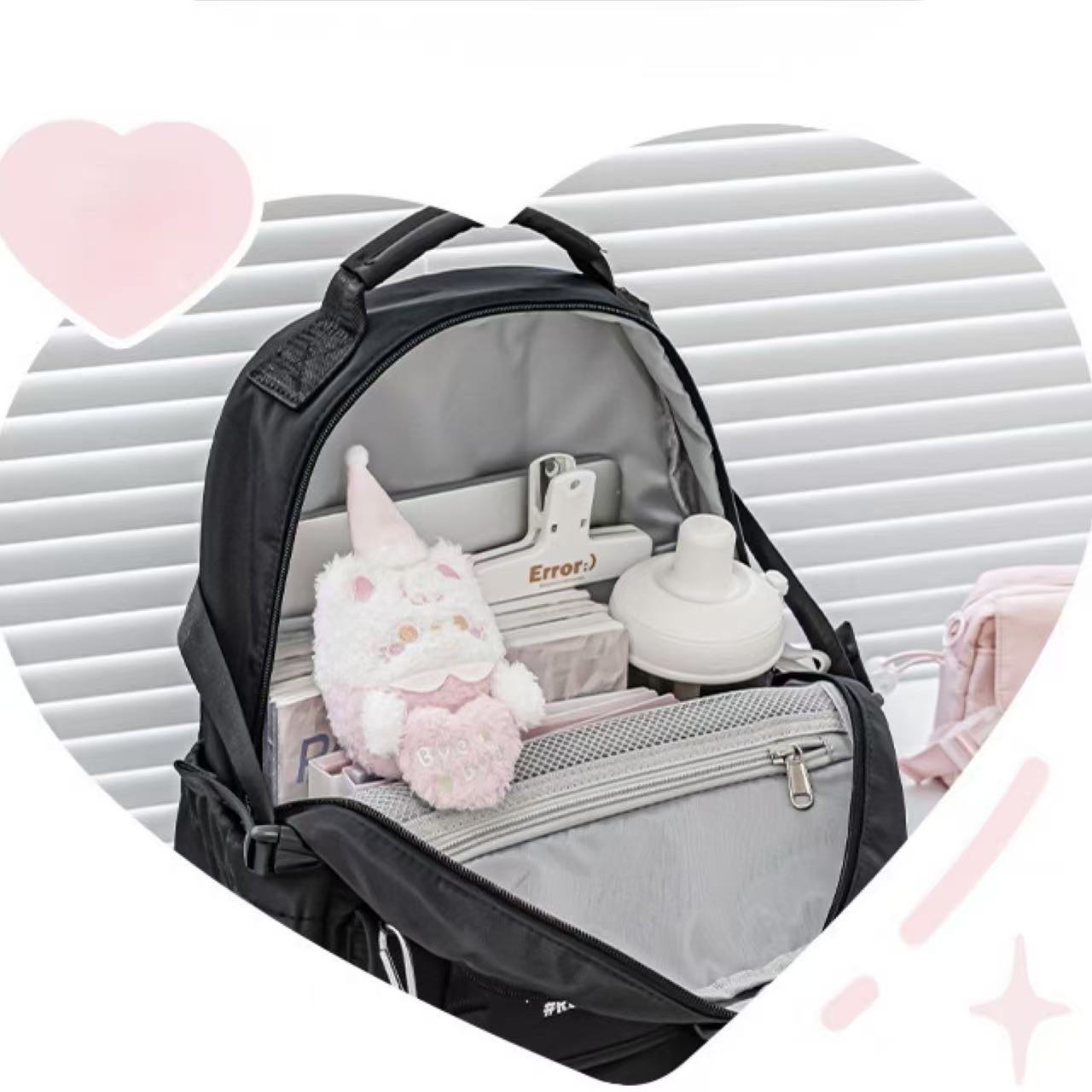 Rosyposy Display Window Series Backpack with Mini Bag Keychain – Black