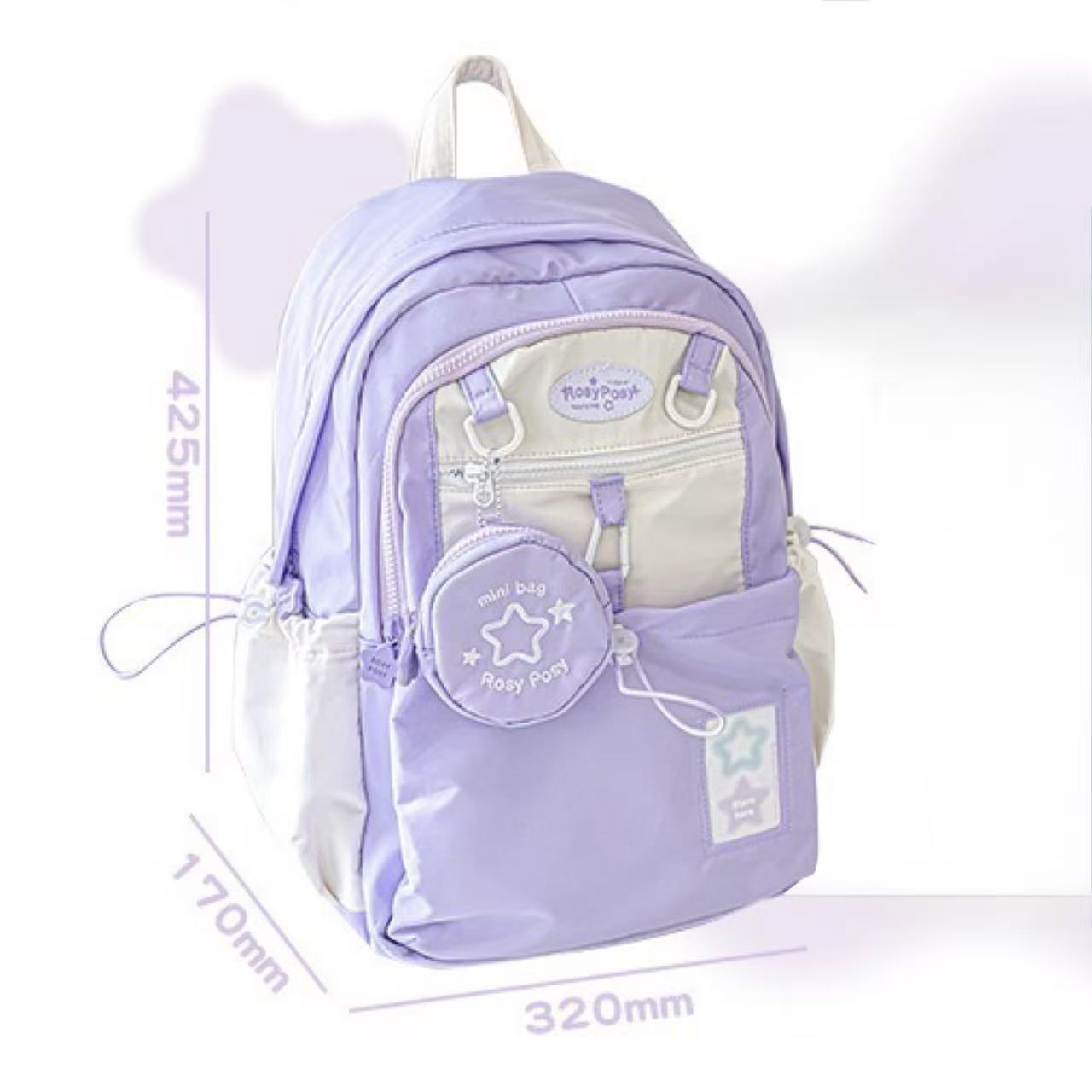 RosyPosy Stars Series Backpack with Mini Bag Keychain – Purple