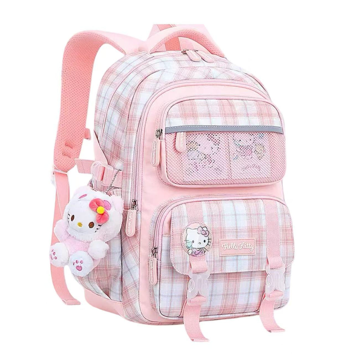 Sanrio Plaid Backpack 31×15×41.5 cm - Hello Kitty