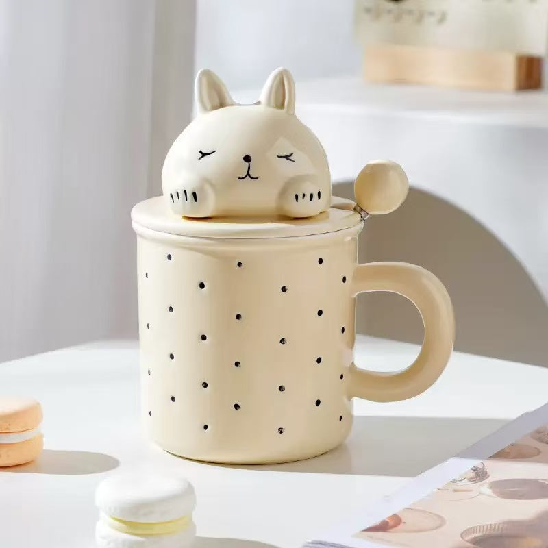 Sleeping Bunny Ceramic Mug With Lid & Spoon Assorted