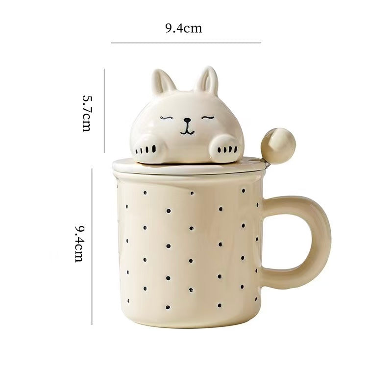Sleeping Bunny Ceramic Mug With Lid & Spoon Assorted