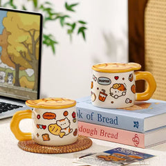 Taiyaki Cat Ceramic Mug With Lid 400ml Assorted