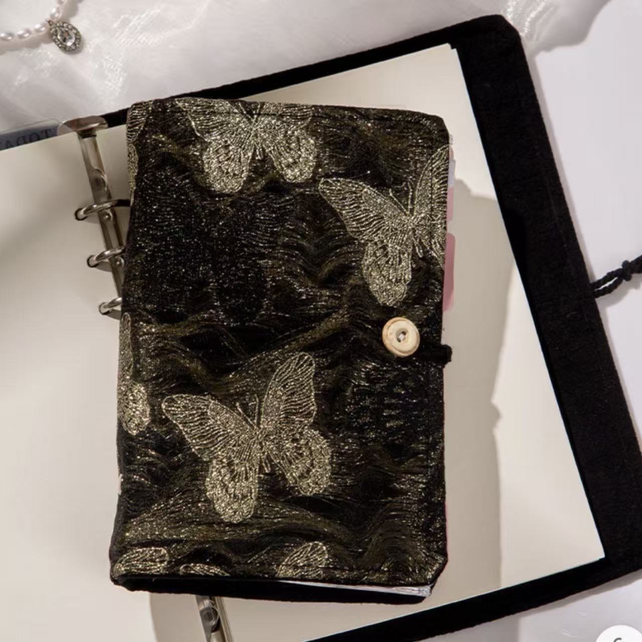 Handmade Fabric Butterfly A6 Ring Binder Notebook Blank 90 Sheets