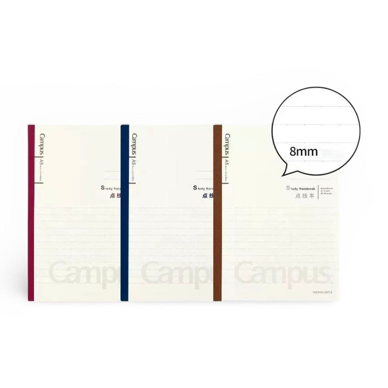 KOKUYO Campus Study Series A5 8mm 21 Dotted Lines Notebook 40/60 Sheets Assorted