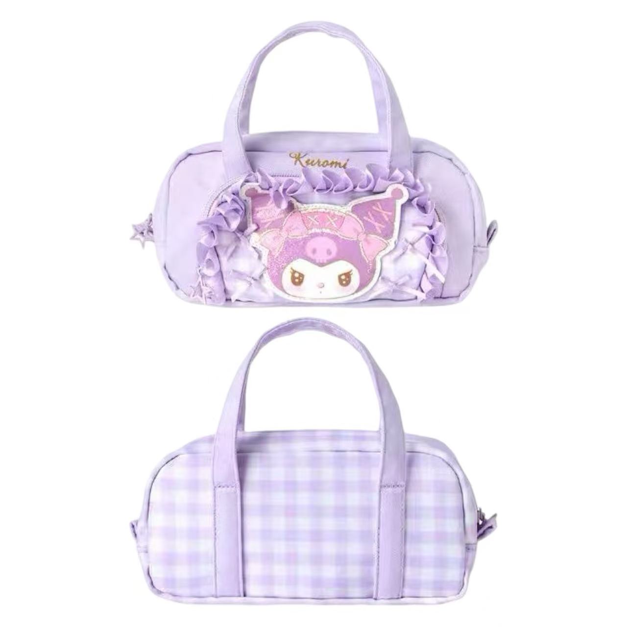 Kuromi Large Capacity Bow Handle Design Lace Trim Pencil Case