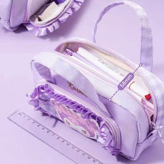 Kuromi Large Capacity Bow Handle Design Lace Trim Pencil Case