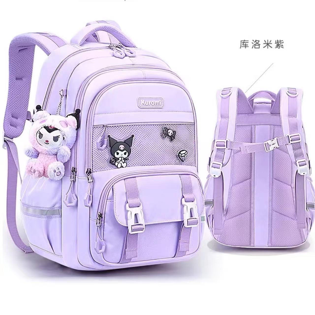 Sanrio Ergonomic School Backpack with Plush Keychain 30 × 14 × 45cm – Kuromi