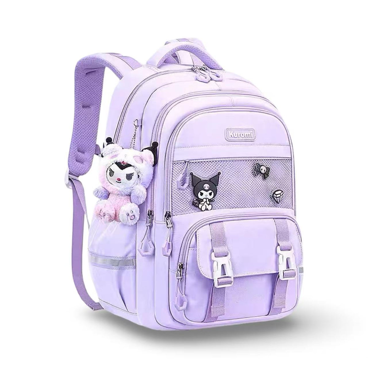 Sanrio Ergonomic School Backpack with Plush Keychain 30 × 14 × 45cm – Kuromi