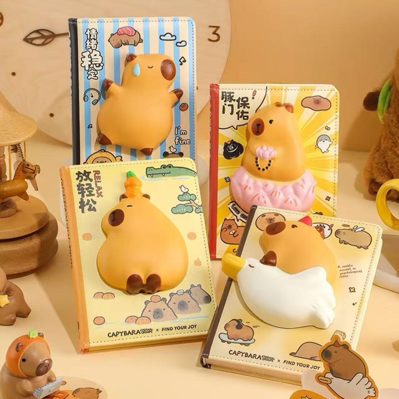 Capybara PU Puff B6 Notebook Gift Set – 192 Sheets with Blind Box Pen & Squishy Toy