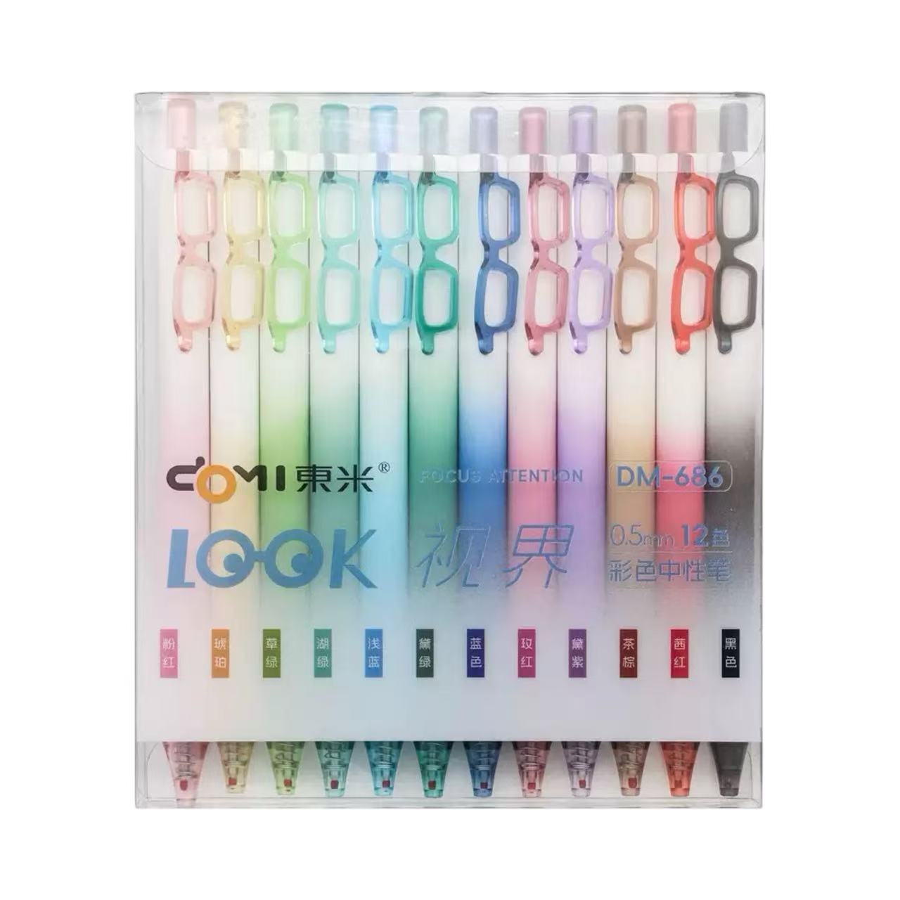DOMI Glasses Clip Coloured Gel Pen Set – 12 Colours