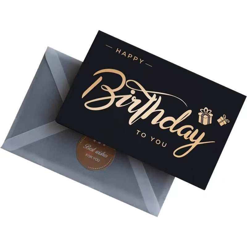 Black Foil Birthday Greeting Card Set with Envelope & Seal Sticker