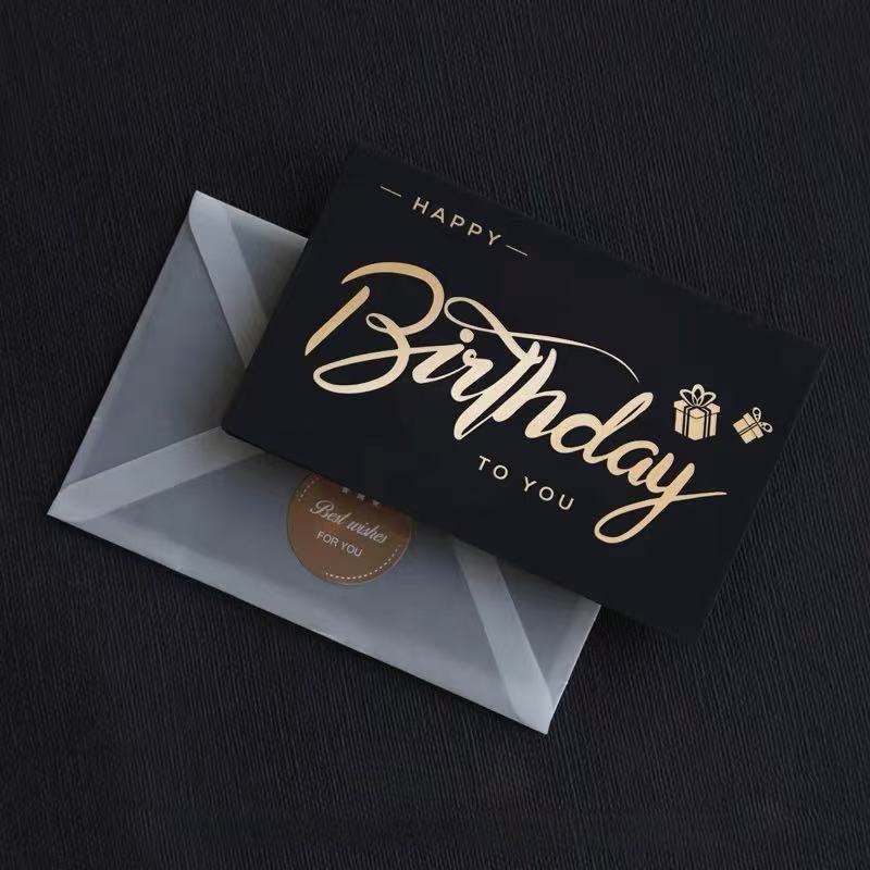 Black Foil Birthday Greeting Card Set with Envelope & Seal Sticker