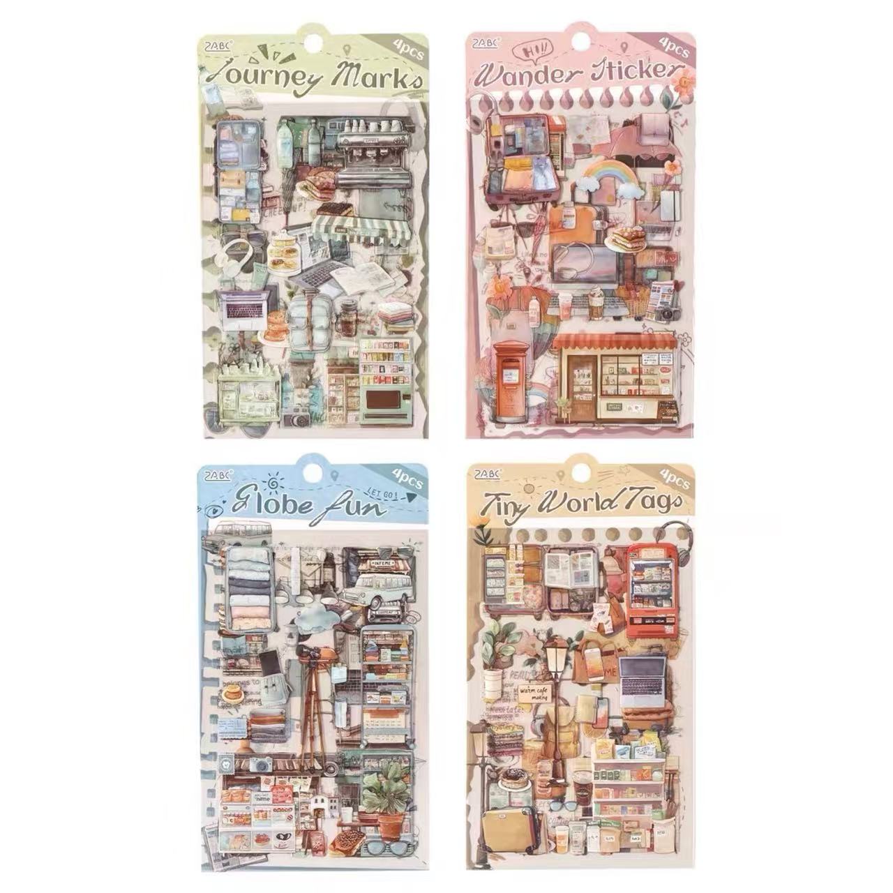 Travel Journal PVC Waterproof Sticker Set 4 Sheets