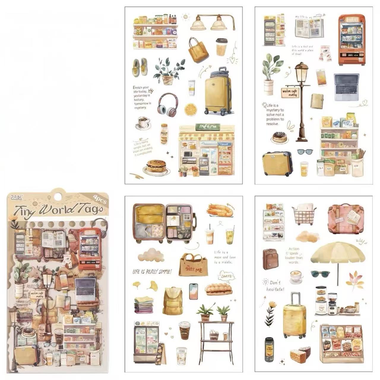 Travel Journal PVC Waterproof Sticker Set 4 Sheets