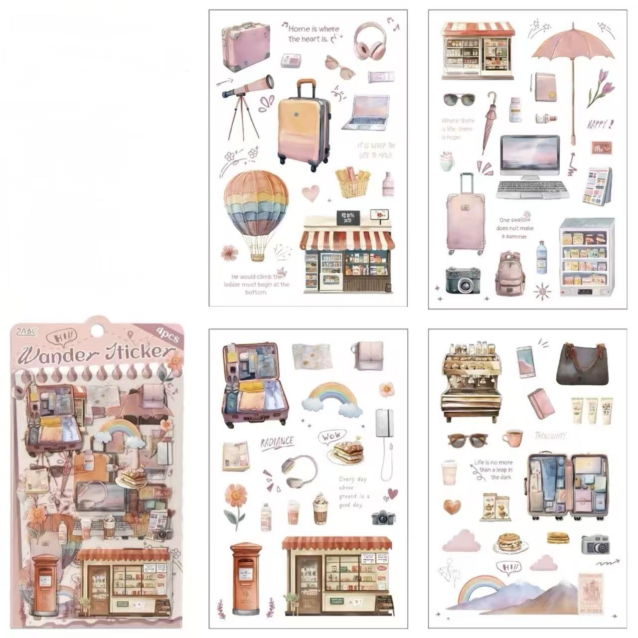 Travel Journal PVC Waterproof Sticker Set 4 Sheets