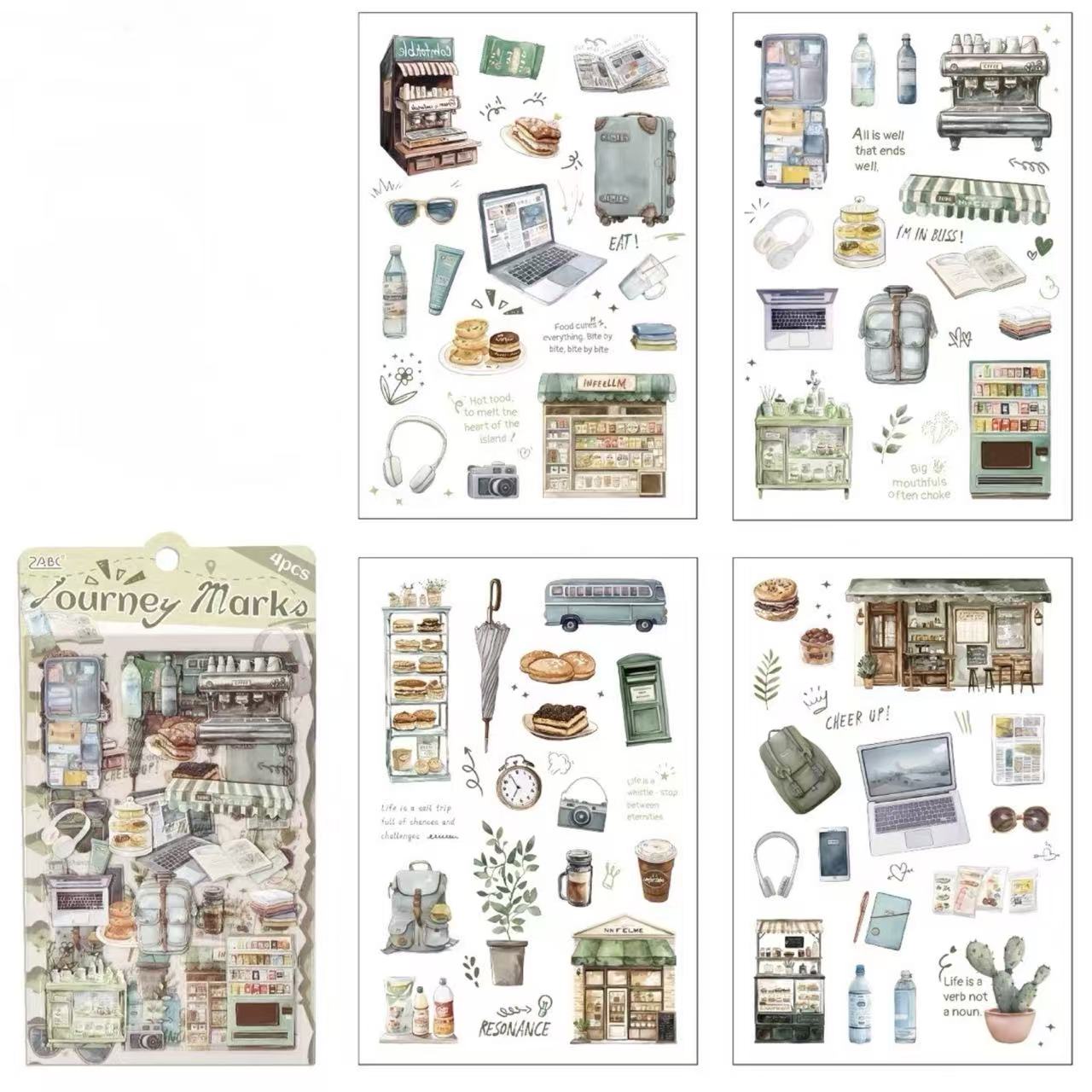 Travel Journal PVC Waterproof Sticker Set 4 Sheets