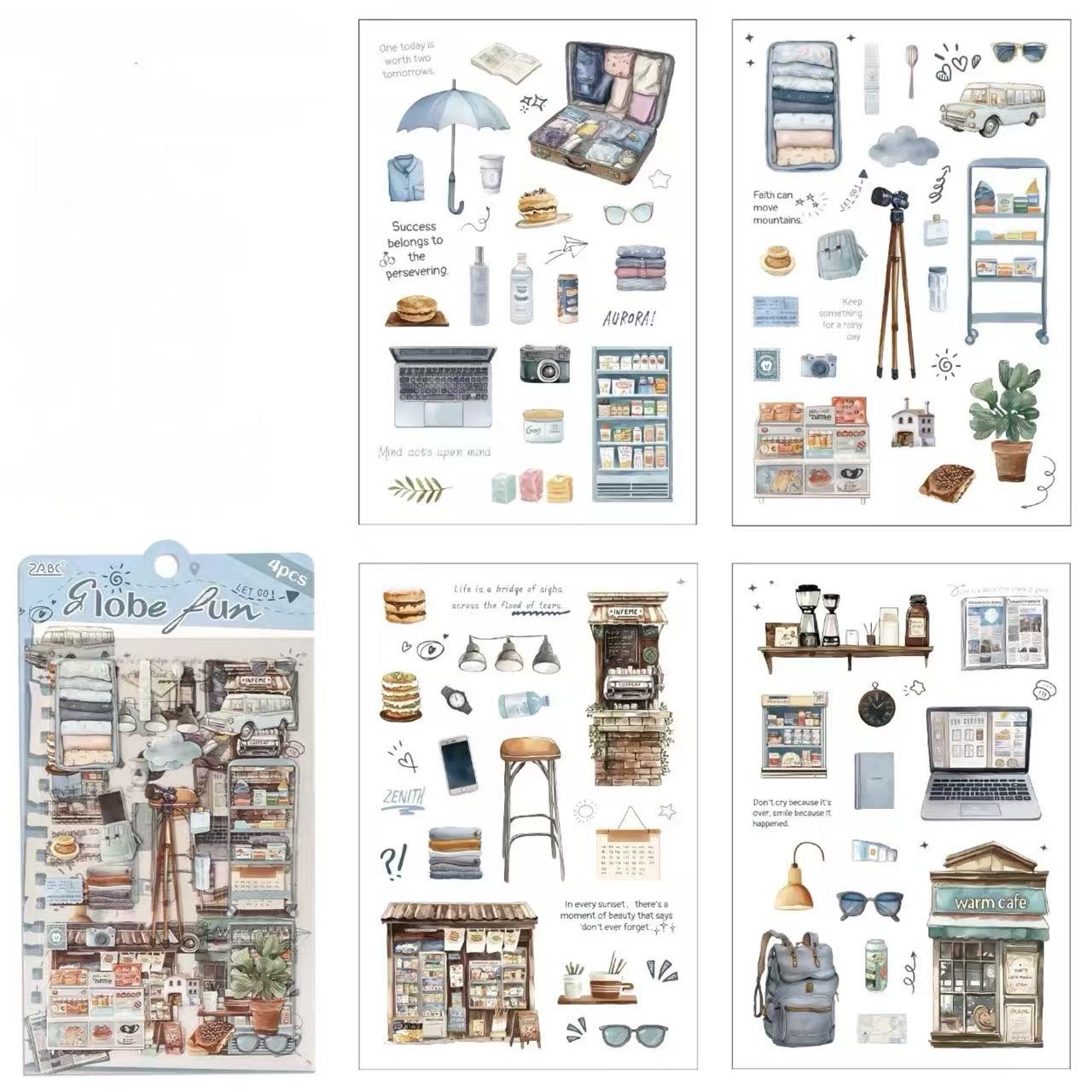 Travel Journal PVC Waterproof Sticker Set 4 Sheets