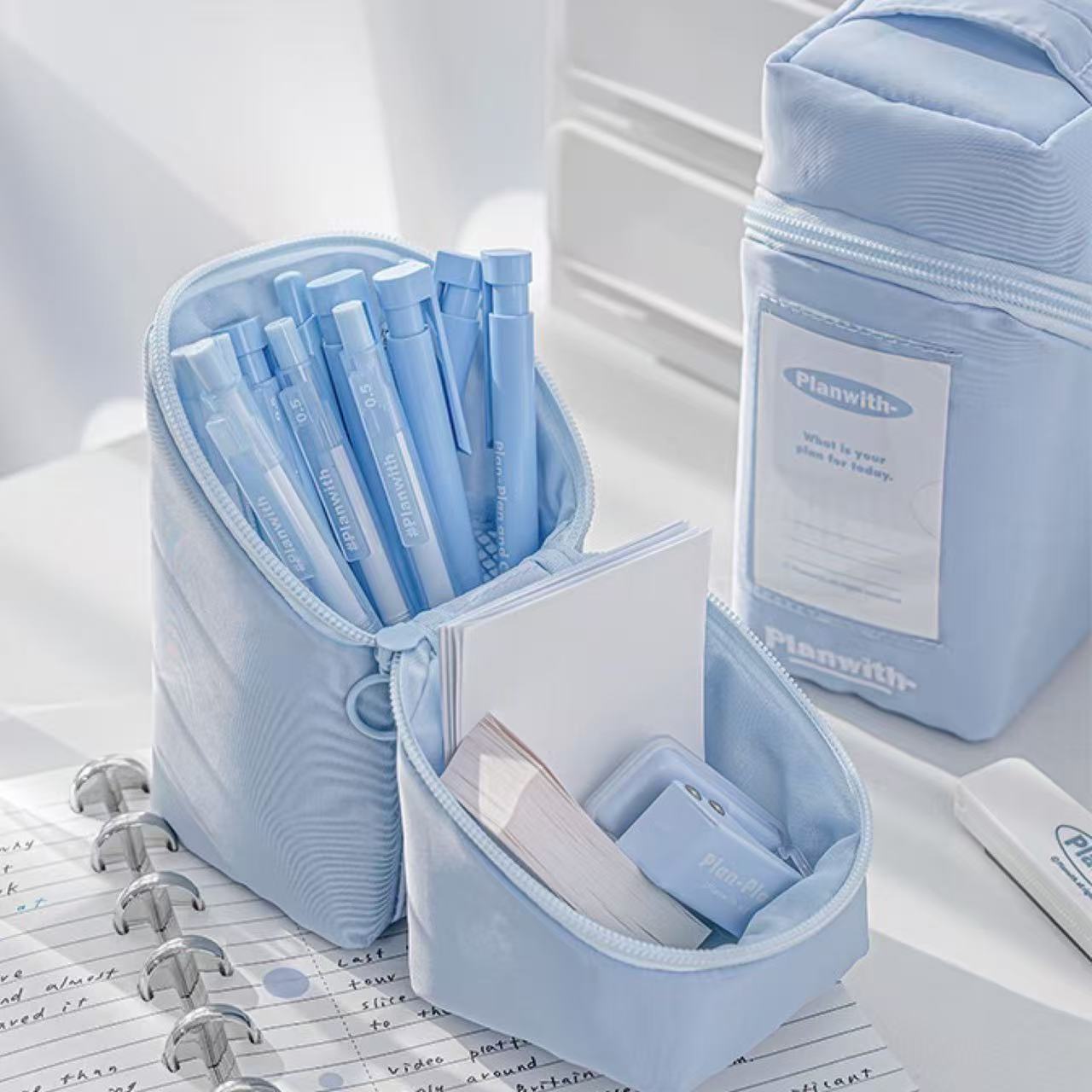 Planwith Large Capacity Standing Pencil Case – Blue
