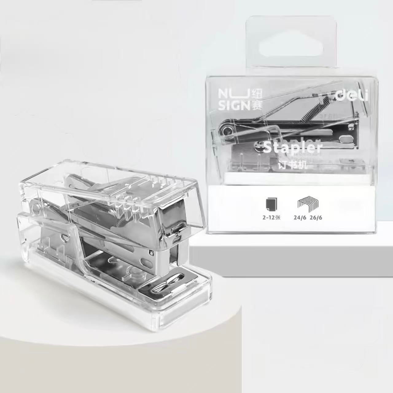 Transparent Mini Stapler with 830 Staples Set – White