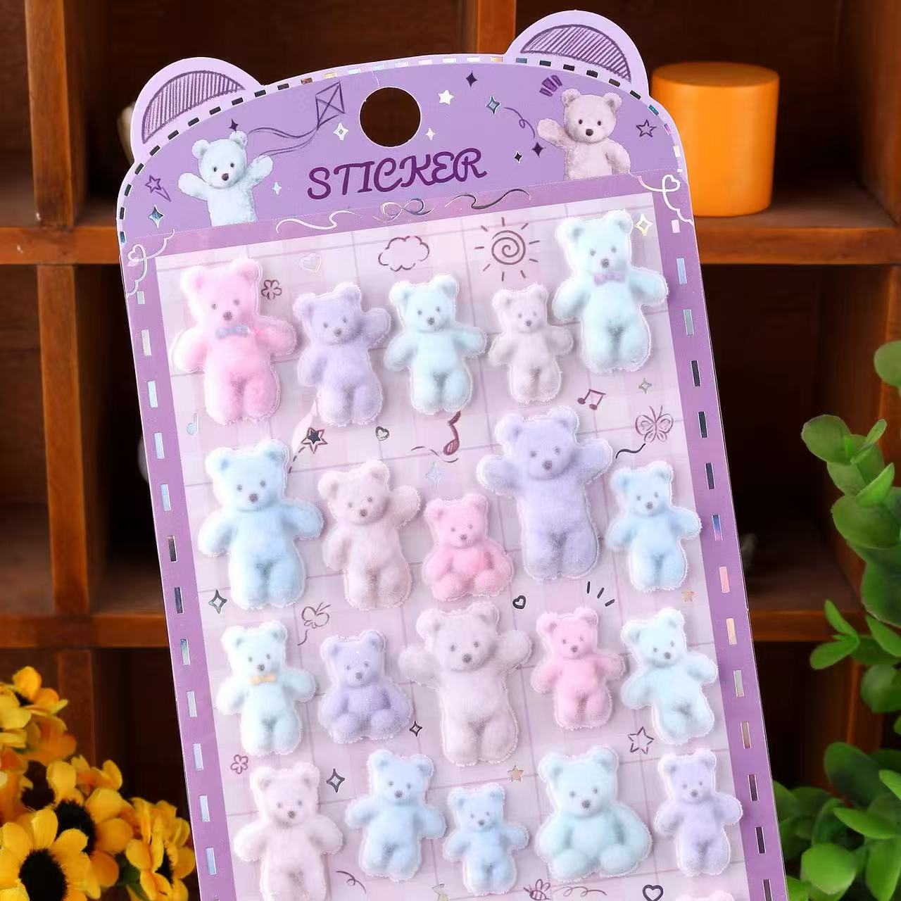 3D Flocked Bear Puffy Stickers
