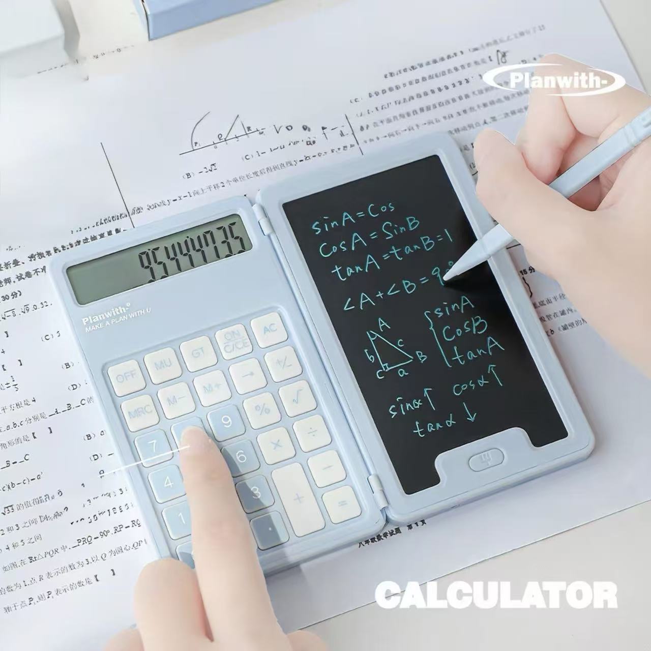 Planwith 2-in-1 Electronic Calculator & Writing Tablet – Blue