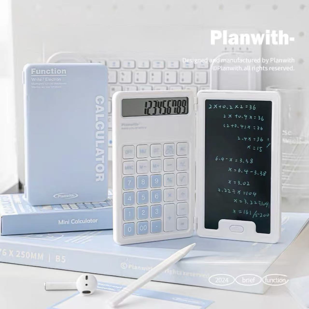 Planwith 2-in-1 Electronic Calculator & Writing Tablet – White