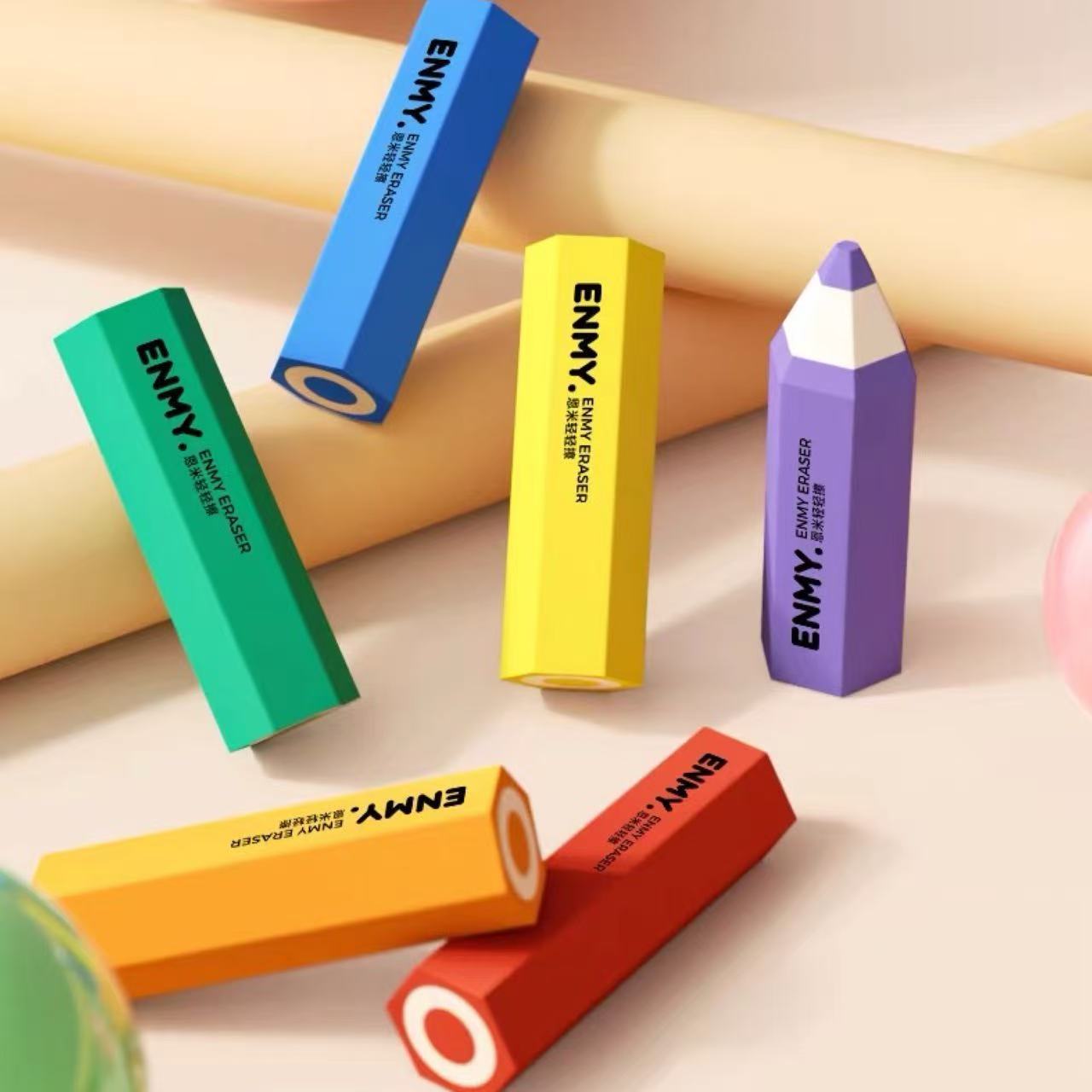 ENMY Hexagonal Rainbow Erasers 6pcs Set