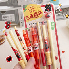 Lopet Apple Cat Gel Pen Set 0.5mm – Black Ink (4 Pack)