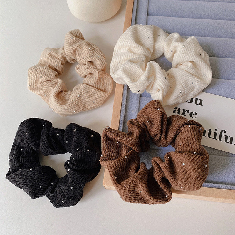 Accessories - Rhinestone Fabric Scrunchie-Brown - Goodie Goodie