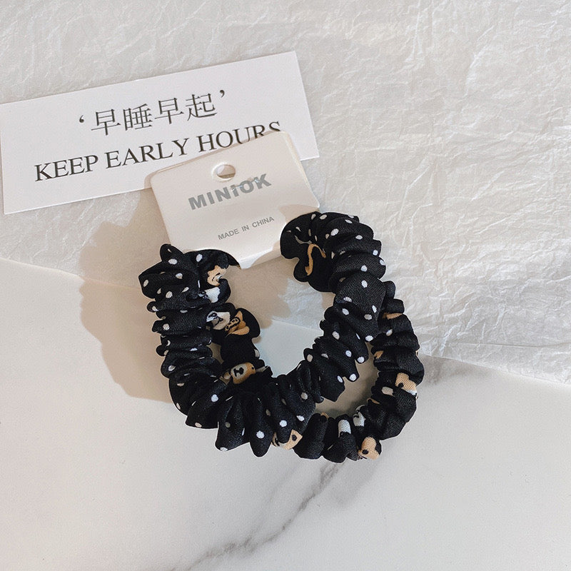 Bear Polka Dot Hair Tie Pack-Black