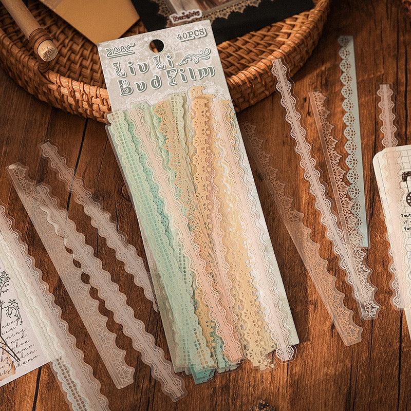 Lace Border Waterproof Stickers -40pieces