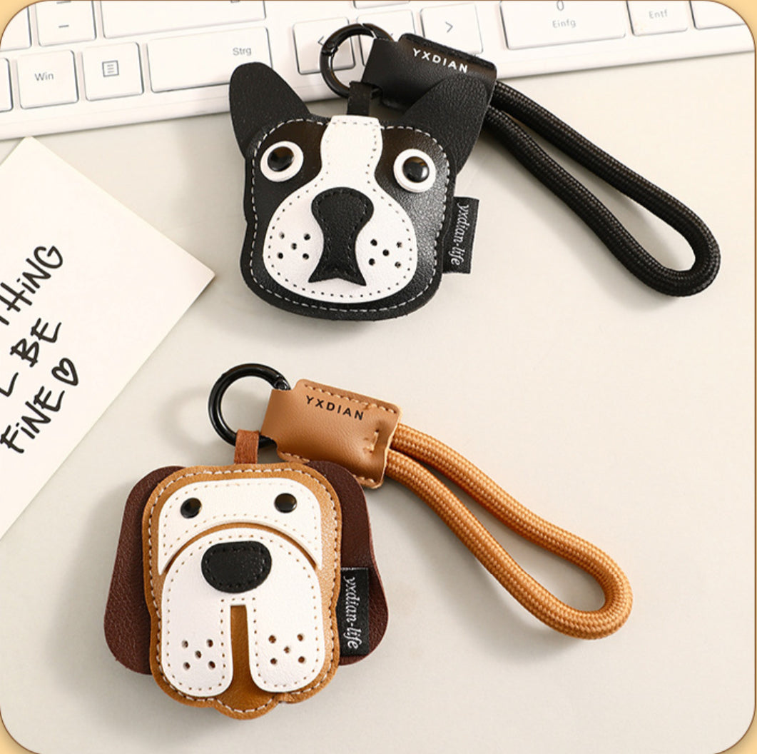 Leather Puppy Keyring-Black