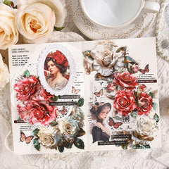 Flower PET Stickers 10pcs Moon Shadow Rose