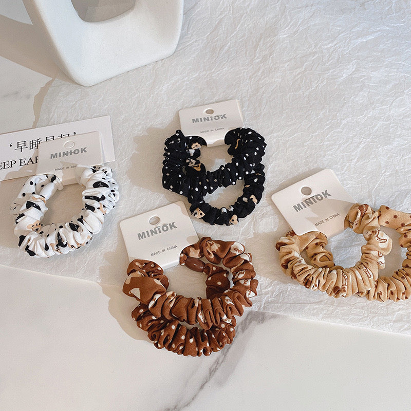 Bear Polka Dot Hair Tie Pack-Black